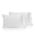 Two fluffy white pillows with a soft, smooth finish and a Pillowtex Copper Infused Bamboo Pillowcase, displayed against a pure white background, suggesting a comfortable and serene sleeping setup.