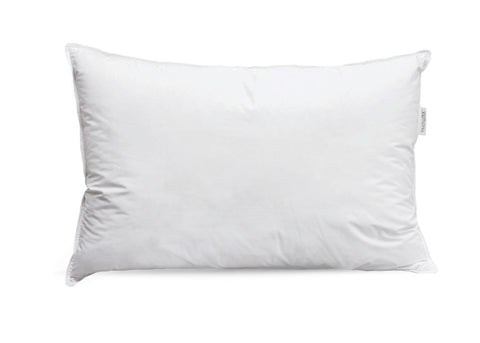 A Pillowtex White Goose Down & Feather standard-sized pillow with a smooth, hypoallergenic cover, isolated on a white background which accentuates its fluffy and soft appearance.