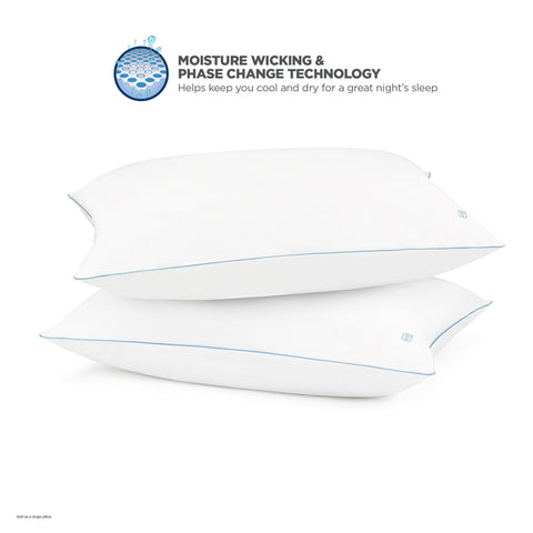 Two Great Sleep Cooling Pillows by Hollander featuring moisture wicking and phase change technology.