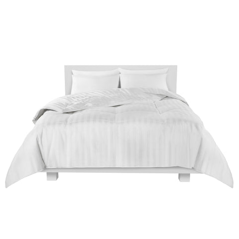 A luxurious Live Comfortably White Duck Down Comforter with 600 Fill Power, resting on a serene white background by Hollander.