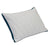 The La-Z-Boy Serene Foam Hybrid Pillow is a rectangular, white pillow with a subtle gray text pattern, teal piping, and quilted texture. It features a moisture-wicking cover and offers plush, well-stuffed comfort.