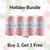 Four rolled, red and white striped Delilah Home 100% Organic Cotton Sunset Beach Towels with "Holiday Bundle" above and "Buy 3, Get 1 Free" below. Each towel features a blue label; festive holiday decor appears in the background.