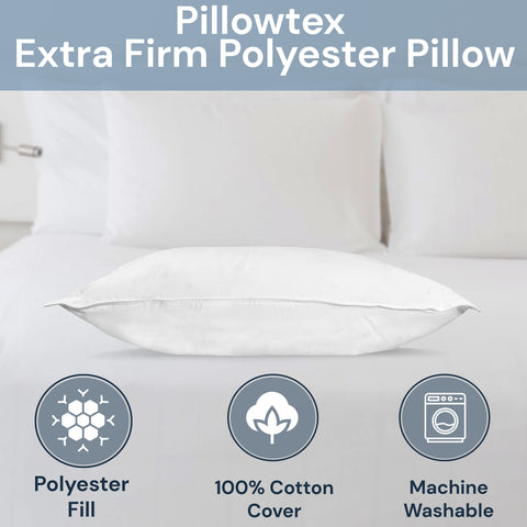 A Pillowtex® Premium Polyester Pillow | Extra Firm on a bed.