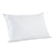 The Carpenter Comfort Tech Down Alternative Plush Bed Pillow features smooth white fabric, subtle edge piping, and a fluffy, soft design for comfort. Shown in a rectangular shape against a white background.