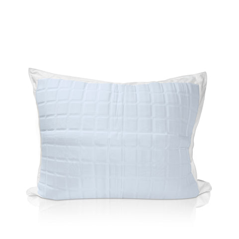 A square Pillowtex Cooling Gel Pillow Protector with a white, quilted design, featuring a subtle geometric pattern, isolated on a white background, reflecting a clean and pristine appearance.