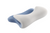 The OPULENCE Glacier Ergonomic Memory Foam Pillow by Opulence features a unique contoured design for neck support, temperature-regulating fabric, and a soft, curved shape. The dual-tone colors include white on the outer surface and light blue on the inner section, ensuring optimal alignment and comfort for sleepers.