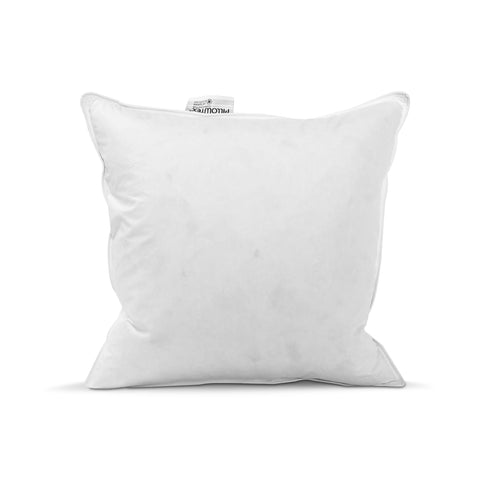 A single plush white Pillowtex pillow with a machine washable duck feather insert and a visible tag, isolated on a pure white background, suggesting comfort and support for sleep or home decor.