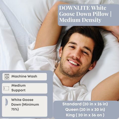 DOWNLITE White Goose Down Pillow | Medium Density