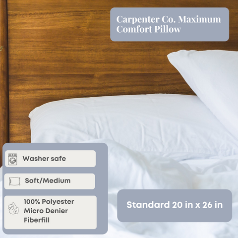 Experience the ultimate comfort with the Carpenter Maximum Comfort Pillow, filled with micro denier fiber for a down alternative option.