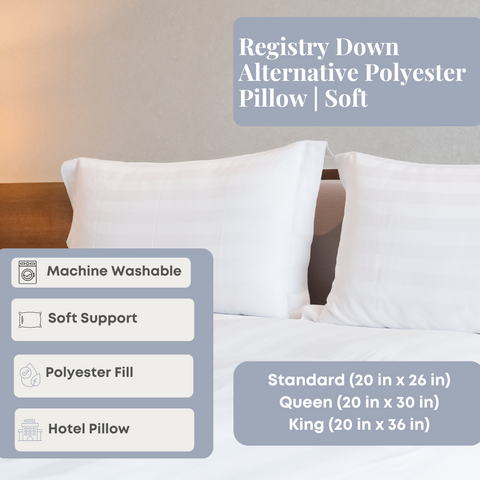 A soft support bed with a Registry Down Alternative Polyester Pillow.