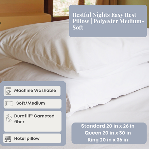 Experience restful nights with this bed featuring a Restful Nights Easy Rest Pillow filled with Durafill™ fibers.