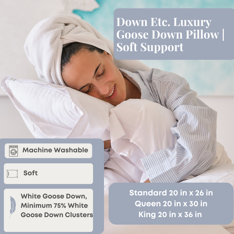 Down Etc. Luxury Goose Down Pillow | Soft Support