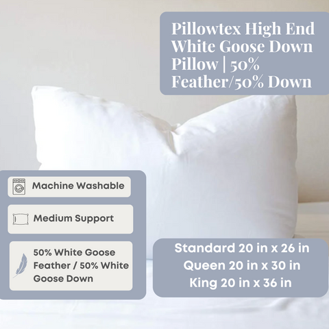 Indulge in the Pillowtex High End white goose down feather pillow for a luxurious experience.