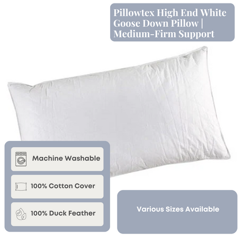 A white Down Etc. Rectangle Pillow Insert | 100% Duck Feather labeled as having medium-firm support. The rectangular pillow boasts a smooth surface, a 100% cotton cover, and is fully machine washable. Ideal as a decorative pillow insert. Various sizes available.
