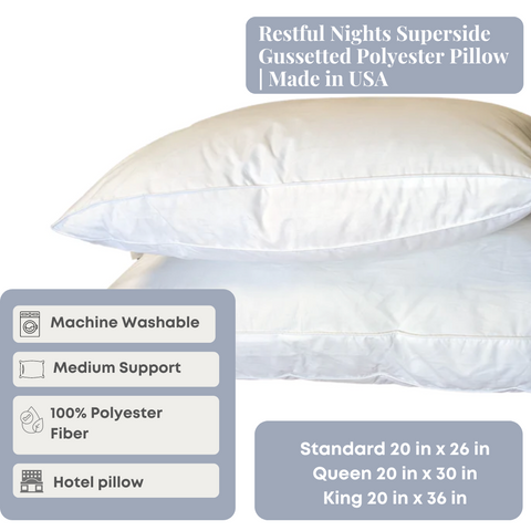This Restful Nights pillow features superside support with a gusset design for added comfort during restful nights.