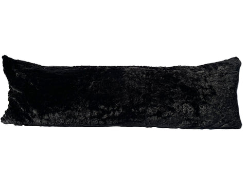 A black fur Pillowtex Body Pillow Cover on a white background.