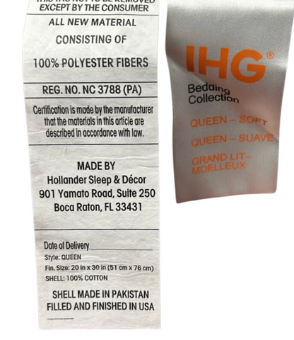A label with the Hollander logo on the Holiday Inn® Soft and Firm Polyester Pillow Combo Pack (Includes 2 Pillows).