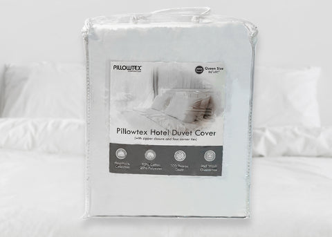 A Pillowtex duvet cover on a bed made of soft cotton fabric.