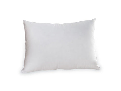A plain white rectangular, Carpenter Co. Dual Layered Comfort Pillow with a slight fluffiness isolated against a white background, suggesting a soft and comfortable support for sleeping or resting.