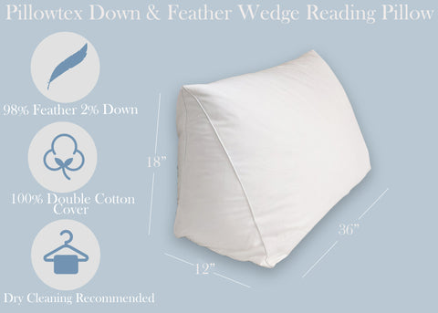 Pillowtex Reading Wedge Bed Pillow with hypoallergenic down feathers.