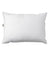 A white Encompass Group Dual Chamber Down Pillow provides neck support for back sleepers on a white background.