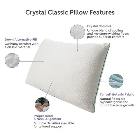 Experience the ultimate comfort with our Protect-A-Bed Crystal Tencel Cooling Pillow, featuring a TENCEL Lyocell Blend for coolness and Memory Foam for added support.