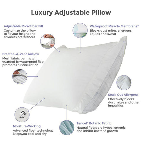 Indulge in the comfort of the Protect-A-Bed Adjustable Fill Luxury Waterproof Tencel Lyocell Pillow.