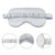 A Pillows.com Mulberry Silk Sleep Eye Mask with Silk Covered Elastic Strap displayed in multiple angles showcasing its soft, ruffled edge, contoured nose design, and elastic band for a comfortable, light-blocking fit.