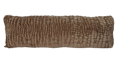 A brown Pillowtex Body Pillow Cover with Crocodile Textured Design on a white background.