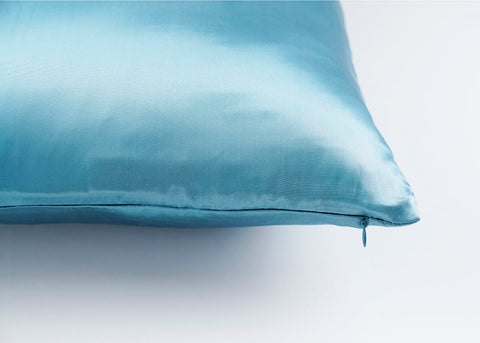 Blue silk pillowcase zipper enclosure 