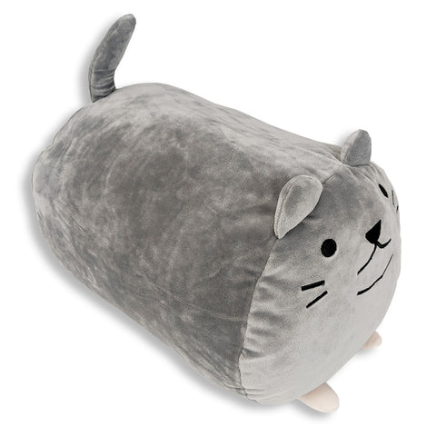 Pickles The Cat Huggable Squishy Plush Stuffed Animal Pillow For Adults And Kids Roll Cylindrical Grey Gray Fun Gift