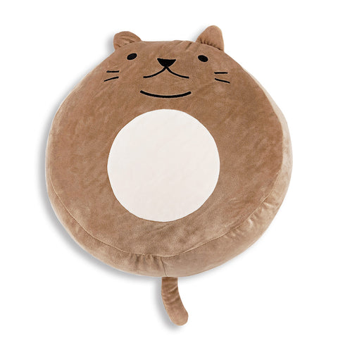 Purr-cilla The Cat Huggable Squishy Plush Stuffed Animal Pillow For Adults And Kids Round Brown Beige Fun Gift