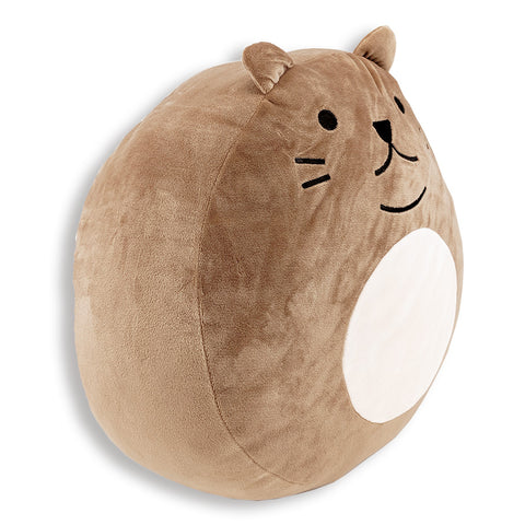 Purr-cilla The Cat Huggable Squishy Plush Stuffed Animal Pillow For Adults And Kids Round Brown Beige Fun Gift