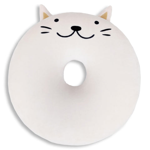 A white Memory Foam Donut Cat Themed Pillow with Crunches The Cat face on it is a cute and whimsical treat for any cat lover or pastry enthusiast.