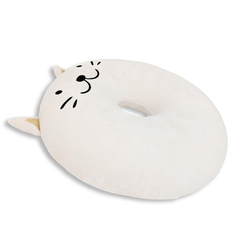 A Memory Foam Donut Cat Themed Pillow with Crunches The Cat face on it.