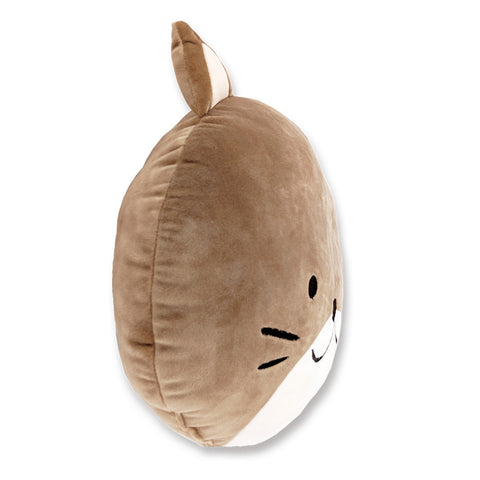 This brown and white Squishy Cat Face Pillow with Floppy Ears | Cornelius The Cat is perfect for incentivizing sleep in children.