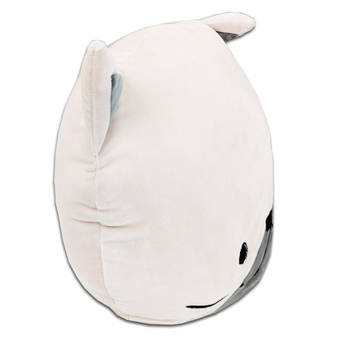 A cozy white Squishy Cat Face Pillow with Floppy Ears, perfect for children's gifts or incentivizing sleep.
