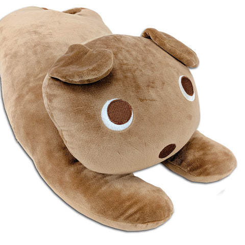 A Snuggle Pillow with Paws and Tail, perfect for children's gifts, is gently lying on a white surface.