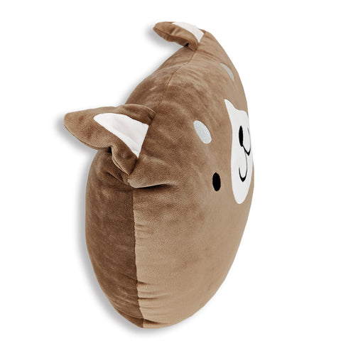 An adorable Squishy Dog Face Pillow with Floppy Ears named Cooper by Pillowtex on a white background, perfect for children's gifts.