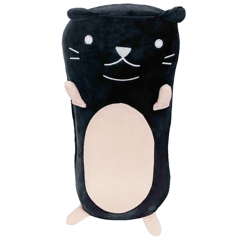 A high-quality black Memory Foam Cat Pillow in the shape of Marshmallow The Cat on a white background by Pillowtex.