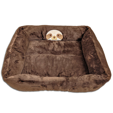 A Pillowtex pet bed for cats and small dogs with a sloth on it, perfect for sloth lovers.