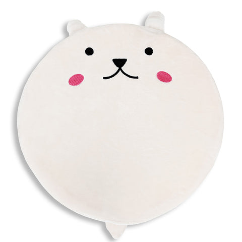 A white round Memory Foam Bunny Face Pillow from Hopscotch The Bunny is perfect for children who need a cozy sleep companion from Pillowtex.
