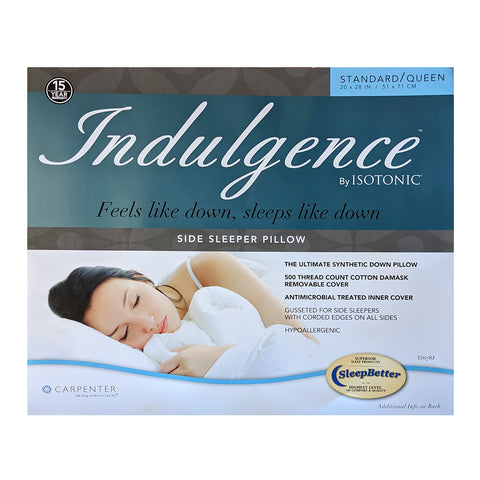 The Indulgence by Isotonic Synthetic Down Pillow | Side Sleeper is displayed on a white background.