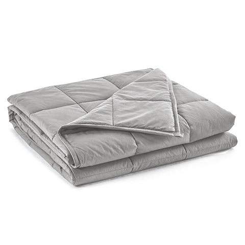 A grey Pillowtex Weighted Blanket folded neatly.