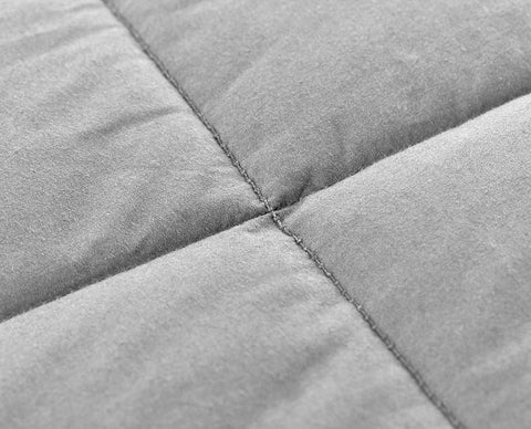 A close-up image of a grey Pillowtex Weighted Blanket made of cotton.