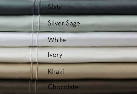 Malouf pillowcases 600 TC Combed Egyptian sheet set with four different colors and a high thread count for softness.