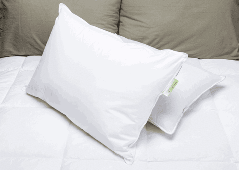 Two Green Label Soft Pillows by Keeco on top of a bed providing comfort and support.