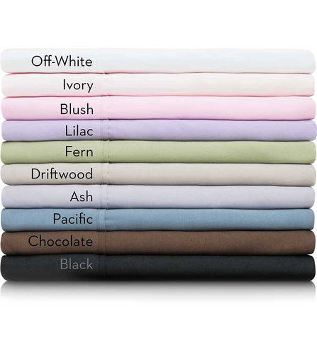 A set of Malouf Brushed Microfiber Sheet Sets in various colors and sizes.