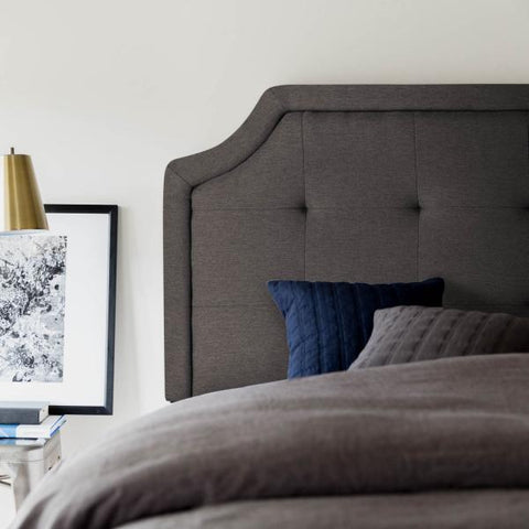 Malouf Carlisle Scooped Square Tufted Upholstered Headboard in Color Charcoal 