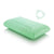 A green Malouf pillow with dots on it, filled with latex.